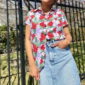 Nooworks Joyce short sleeve button up in Berries Size 3XL